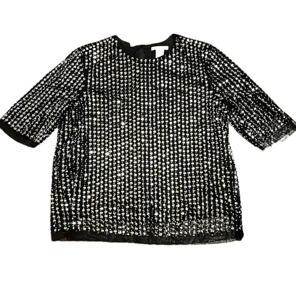 🄷&🄼 Straight-cut, short-sleeved blouse in sequin Size 8 - Picture 7 of 12